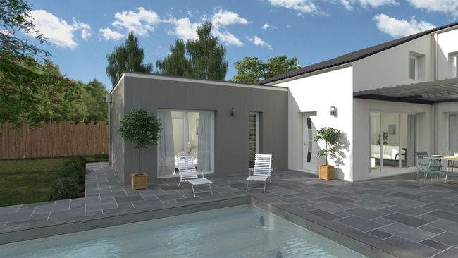 Representación en 3D de una ampliación con estructura de madera