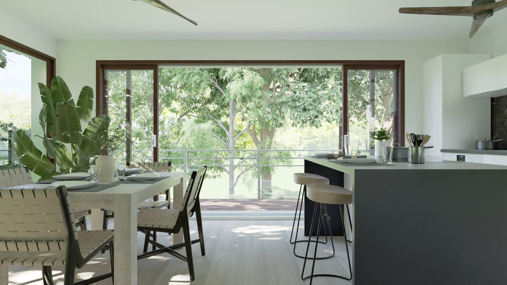 diseno de una cocina con una isla creado con Cedreo