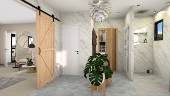 Render 3D de un baño principal dibujado con Cedreo
