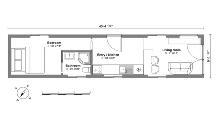 2D floor plan with symbols of a tiny house by Cedreo