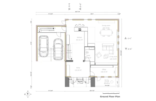 2D groundfloor plan of a modern single family house by Cedreo