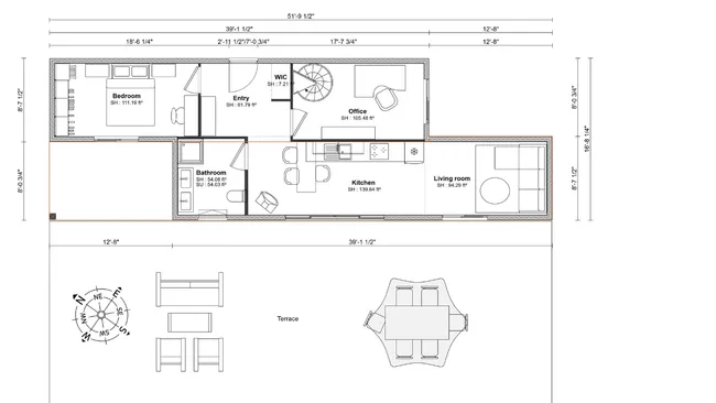 2D floor plan of a 2x40ft container house designed with Cedreo