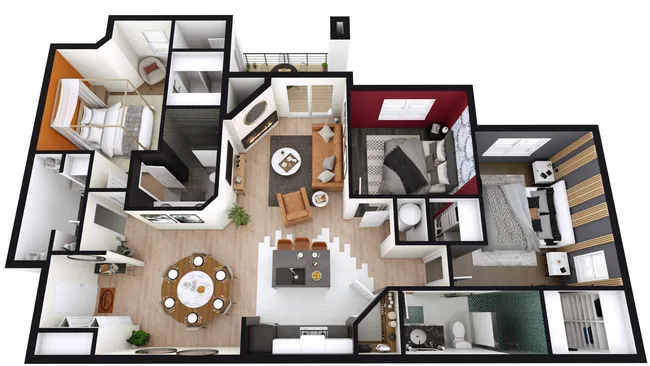 3D floor plan of an apartment created with Cedreo