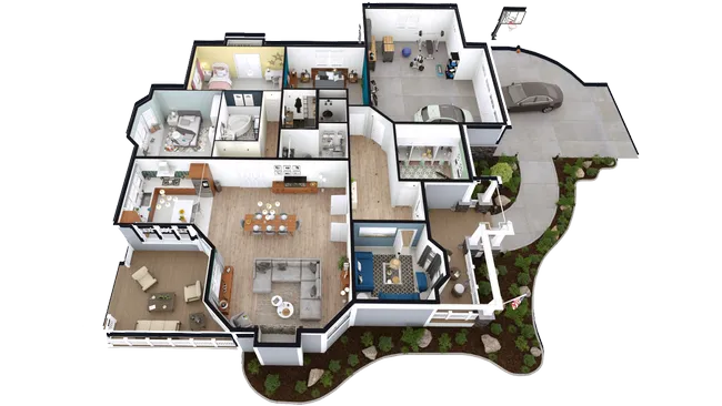 3D floor plan of a craftsman house designed by Cedreo