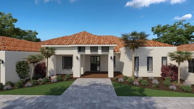 3D exterior render of a mediteranean house designed with Cedreo
