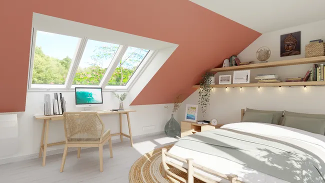 3D render of a bedroom in attics designed with Cedreo