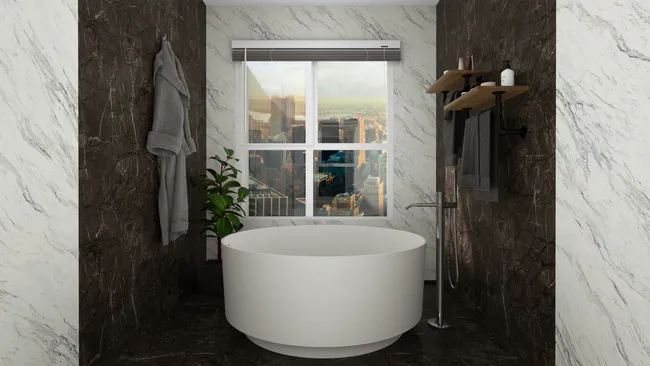 3D render of a luxury bathroom with marble by Cedreo