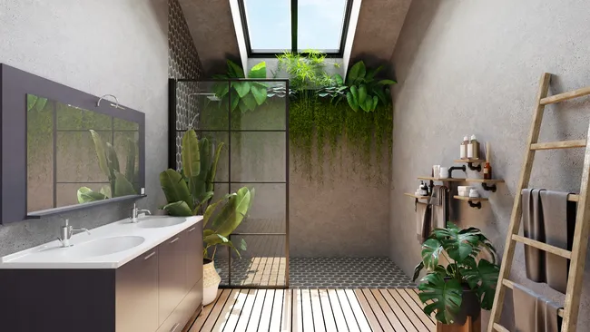 3D render of a biophilic bathroom designed with Cedreo