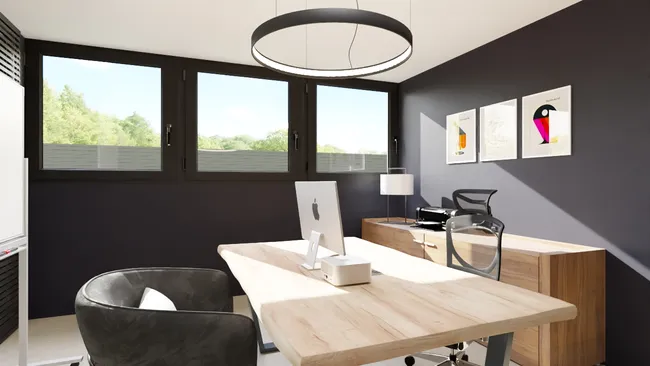 3D render of a private desk of cedreo's office designed with Cedreo