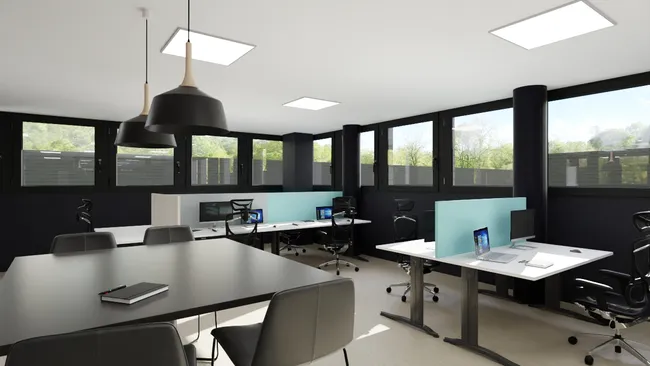3D render of an open space of cedreo's office designed with Cedreo