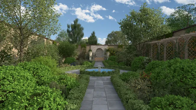 3D render of an English garden designed with Cedreo