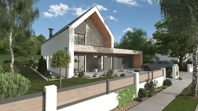 3d rendering of a modern house with gable roof created with Cedreo