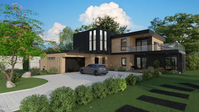 3D render of a modern house designed with Cedreo