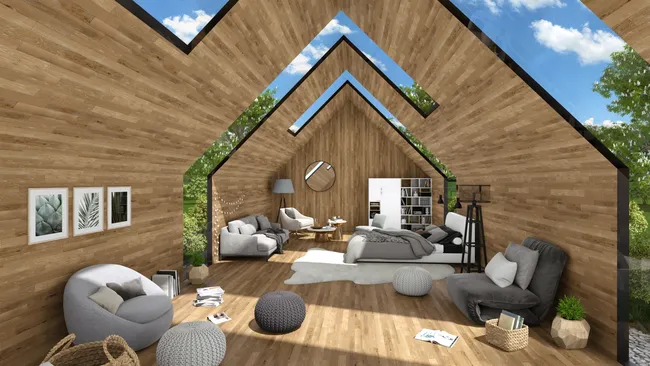 3D render of the interior of a modern tiny house designed with Cedreo