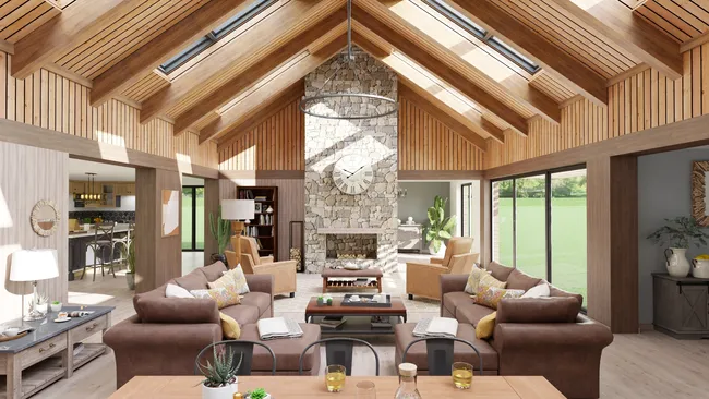 3D render of a barndo interior livingroom designed with Cedreo