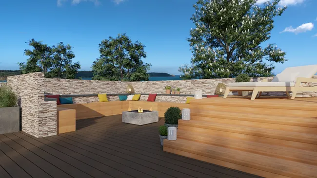 3D render of a multi-level deck designed with Cedreo