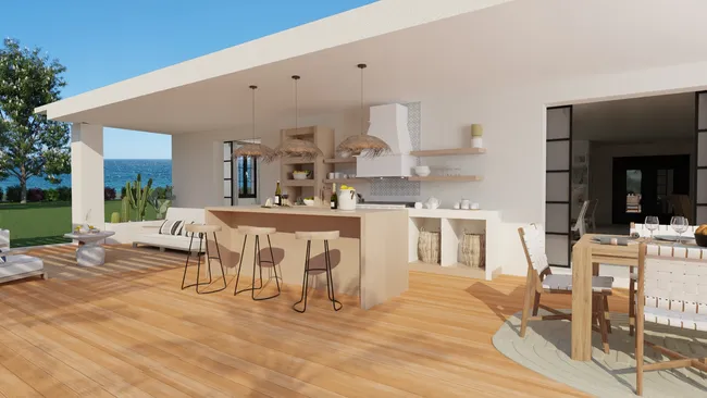 3D render of an outdoor kitchen designed with Cedreo
