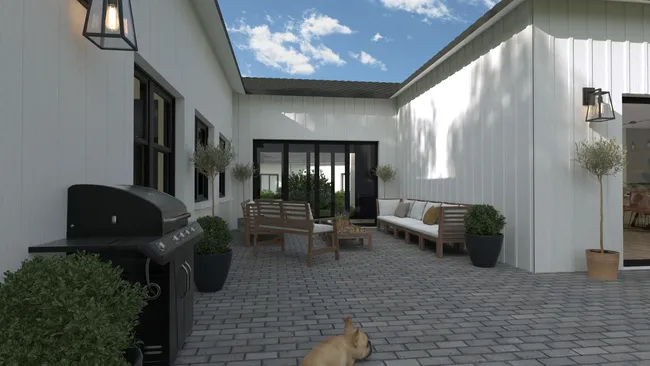 3D render of a paved patio designed with Cedreo
