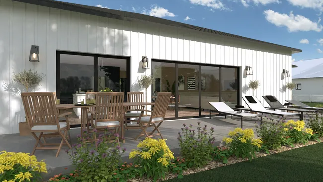 3D render of a patio with plants designed with Cedreo