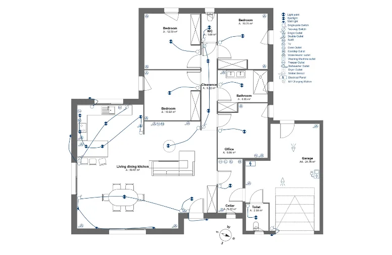 electrical plan with symbols designed with Cedreo