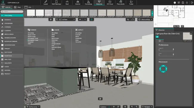Cedreo software interface: materials choice
