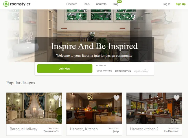 página de inicio roomstyler