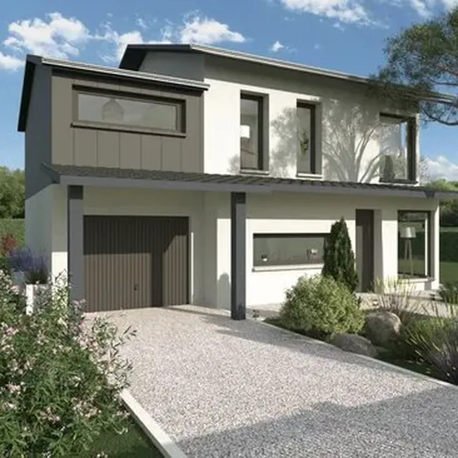 Renderización en 3D de una fachada con ampliación sobre el garaje realizada con Cedreo.