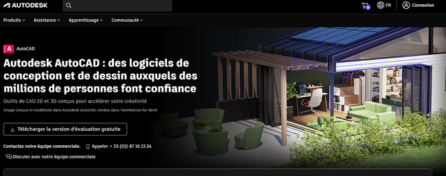 Capture d'écran du site AutoCAD comparatif avec Cedreo