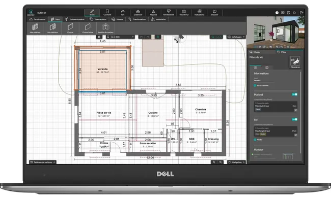 interface logiciel Cedreo étape tracé avec véranda