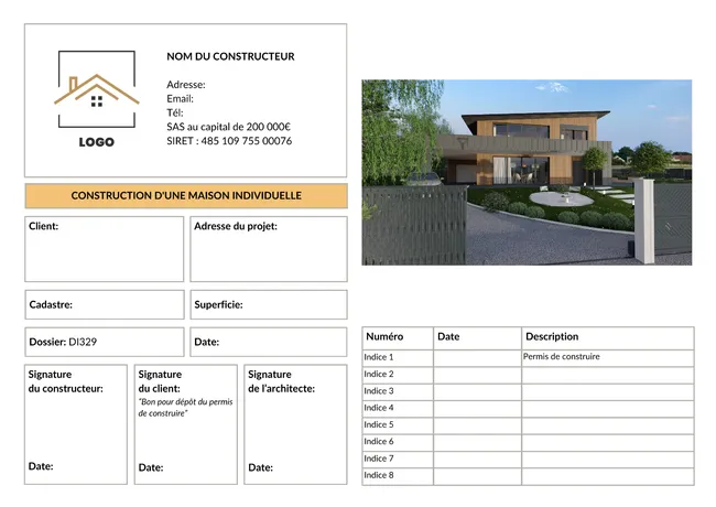 1ère page d'un dossier de permis de construire, exemple réalisé avec Cedreo