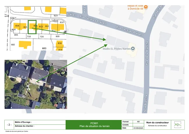 Exemple de la page situation d'un permis de construire pour une extension réalisé avec Cedreo