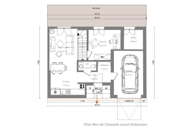 Plan 2D avant extension créé avec Cedreo