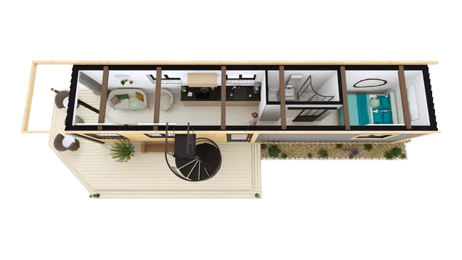 Réalisation d'un plan 3D d'une maison en deux containers par Cedreo