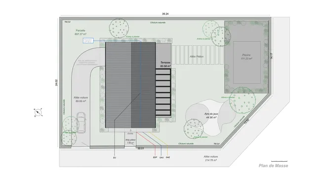Plan de masse avec symboles et annotations réalisé avec Cedreo