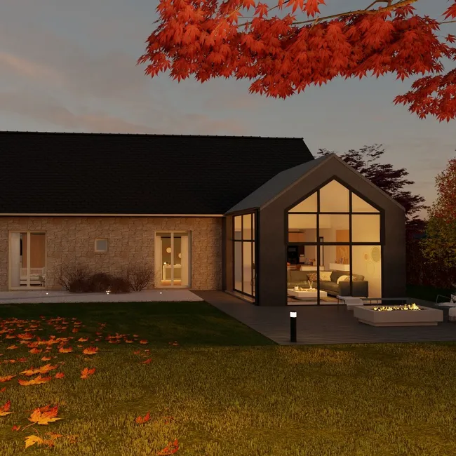 rendu 3D d'une maison traditionnelle de nuit réalisé avec Cedreo