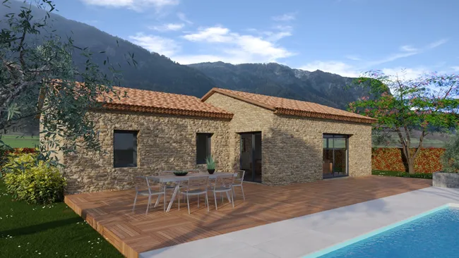 rendu 3D d'une maison avec des toits accolés réalisé avec Cedreo