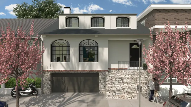 rendu 3D d'une maison avec aménagement étage grâce à réhausse de toiture réalisé par Cedreo