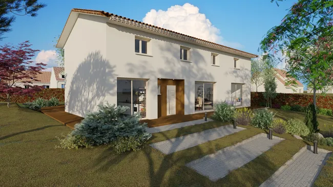 Rendu 3D d'une maison avec surélévation complète réalisé avec Cedreo
