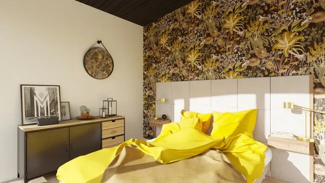 3D render of a bedroom in an eclectic style designed by Cedreo