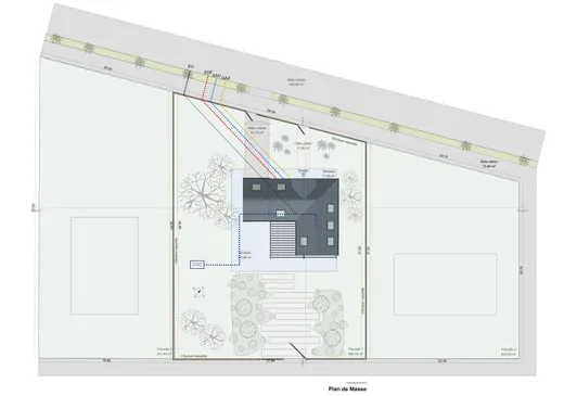 Plan de masse réalisé avec Cedreo d'une maison en L