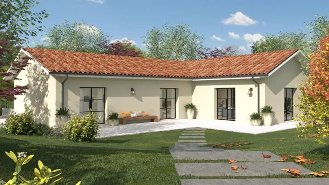 Rendu 3D d'une maison avec un toit avec une noue généré avec Cedreo