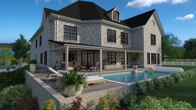 French Country house style example - 3D render by Cedreo