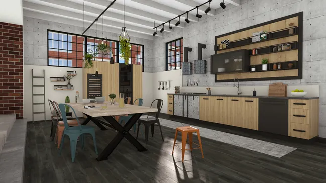 3D render of a modern industrial kitchen by Cedreo