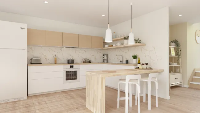 3D render of a white kitchen by Cedreo